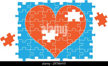 red jigsaw puzzle heart, vector illustration Stock Vector