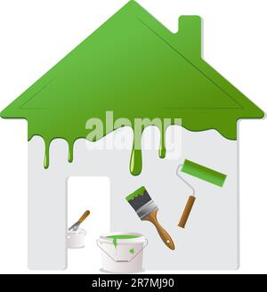 Green roof, wall and painting tools. Vector Illustration. Stock Vector