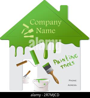 Green roof, wall and painting tools. Vector Illustration. Stock Vector