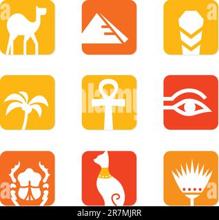 Vector collection of Egypt icons - pyramid, camel, scarab, anubis, obelisk, cat etc. Stock Vector