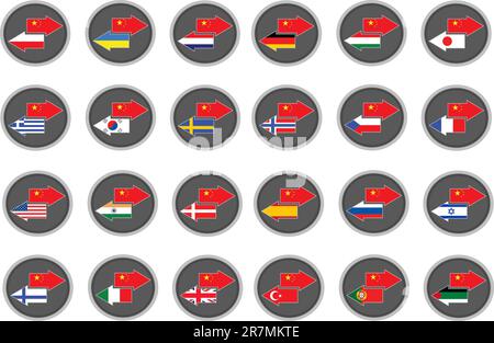 Chinese translation icons with flags arrow Stock Vector