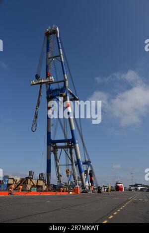 Den Helder, Netherlands. June 10, 2023. A heavy floating crane in Den Helder's industrial harbor. High quality photo Stock Photo