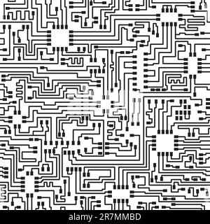 Seamless hi-tech electronic monochrome pattern - vector eps8 Stock Vector