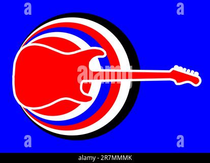 Circles of red white and blue with guitar silhouette isolated on a black background Stock Photo