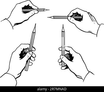 Four pictures of hand with pencil Stock Vector