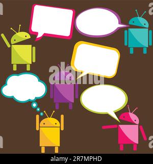 Robots talking stickers, vector illustration Stock Vector
