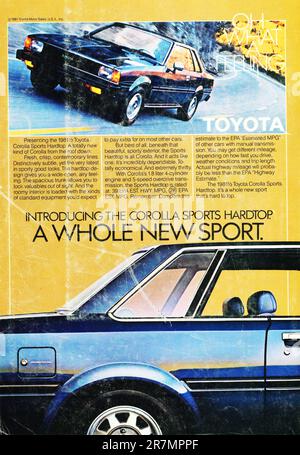 Toyota Corolla Sports Hardtop advert in a magazine 1981 Stock Photo