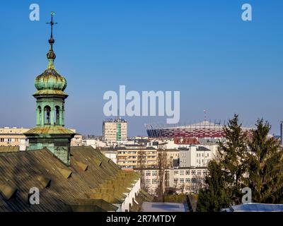 View towards PGE Narodowy National Stadium, Warsaw, Masovian Voivodeship, Poland Stock Photo