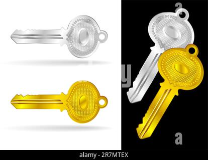 Vintage Gold and Silver Keys - Vector Illustrations Stock Vector