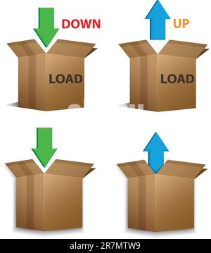Vector set of Download and Upload cardboard boxes Stock Vector