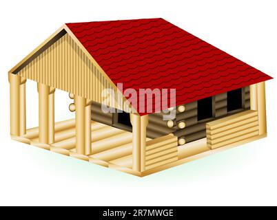 Vector illustration of a log cabin isolated on white background. Stock Vector