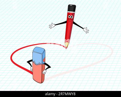 Illustration with a red pencil and eraser. Available as a Vector in Adobe illustrator EPS 8 format. The different graphics are all on separate laye... Stock Vector