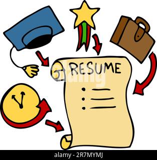 An image of a resume history, education, awards, and experience. Stock Vector