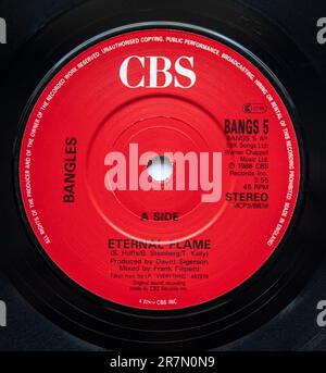 Centre label of the seven inch single version of Eternal Flame by Bangles, which was released in 1988 Stock Photo