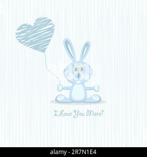 Postcard "Cute blue love rabbit with heart". Vector Illustration. Stock Vector