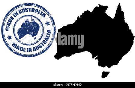 Abstract grunge stamp with the text Made in Australia written inside and map of Australia, vector illustration Stock Vector