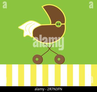 Yellow and green neutral baby stroller Stock Vector