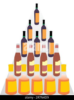 Bottles on a show-window. Strong alcoholic drinks Stock Vector