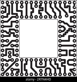 Monochrome vector electronic board - square slot Stock Vector