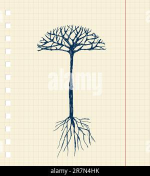 Sketch tree with roots for your design Stock Vector