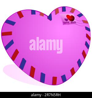 Post envelope of pink color executed in the form of heart on a pure background Stock Vector