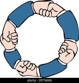 An image of a circular set of hands shaking. Stock Vector