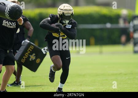 New Orleans Saints tryout player running back Ellis Marriweather jumps in a  drill during the NFL football team's rookie minicamp in Metairie, La.,  Saturday, May 13, 2023. (AP Photo/Matthew Hinton Stock Photo 