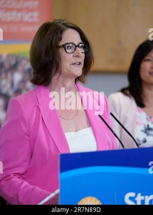 June 16, 2023, BC Minister of Education and Childcare, Rachna Singh and Bowinn Ma, MLA for North Vancouver-Lonsdale at Ridgeway Elementary School in North Vancouver, BC.   North Vancouver Mayor, Linda Buchanan (shown)  Photo: Wes Shaw/ ShotBug Press @wesleyallenshaw Stock Photo