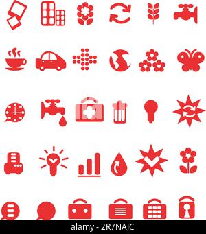 100 red and blue vector environmental icons and design-elements Stock Vector