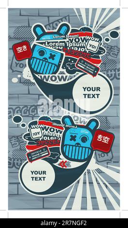 Graffiti blue character in the Japanese style. Character animal the hare. Stock Vector