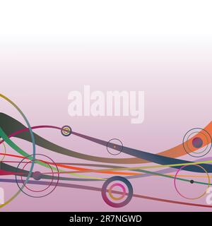waves and circles composition, abstract pattern; vector art illustration Stock Vector