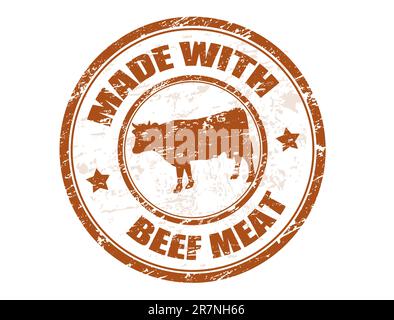 grunge office rubber stamp with the cow and the text made with beef meat written inside the stamp Stock Vector