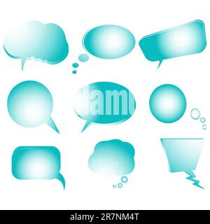 Collection of stylized blue text bubbles, vector isolated objects on white, vector art illustration Stock Vector