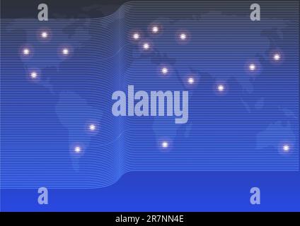 Background - Optical Fibers and World Map on Blue Background Stock Vector