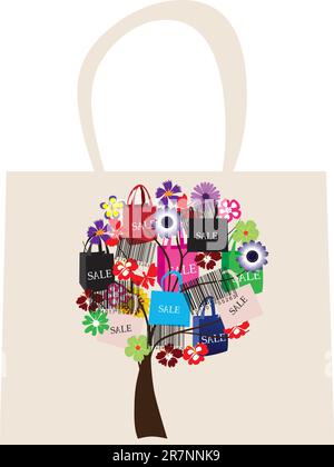 Vector illustration of a fashion bag with a  sale tree Stock Vector