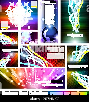 Abstract Business Card Collection: Flow of lights set 5. A collection of backgrounds full of stars, ray lights, glitters and luminance elements. Stock Vector