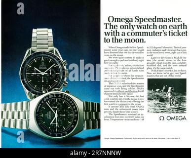 Omega Speedmaster Professional watch, Omega Speedmaster Mark 2 watch ad, magazine 1971 Stock Photo