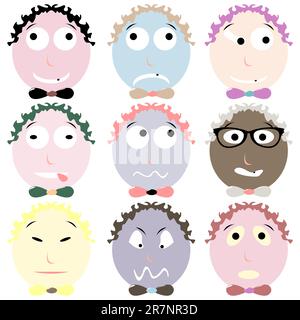 nine emoticons isolated on white background; abstract vector art illustration Stock Vector