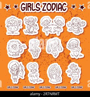 Girls zodiac icons horoscope sign Stock Vector