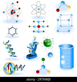 A collection of 12 different science color icons. Stock Vector