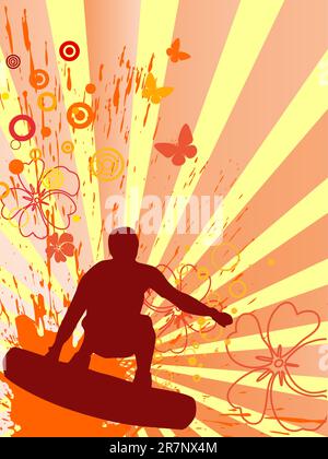 vector eps 10 illustration of a wakeboarder silhouette on an abstract summer background Stock Vector