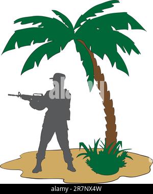 The modern soldier with a rifle in Africa Stock Vector