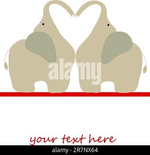 two gray love elephant on white background Stock Vector