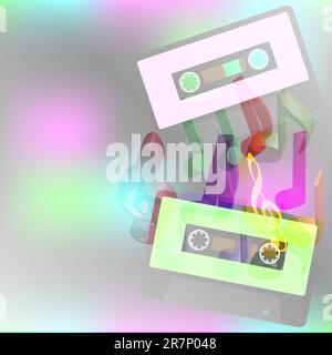 Party Background - Multicolor Notes and Retro Audio Tapes Stock Vector