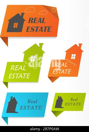 Paper stickers with houses (sale of real estate). Vector Illustration. Stock Vector