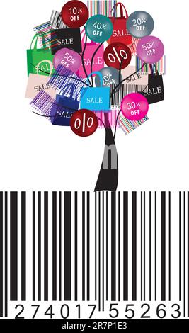 Vector illustration of sale tree with bar code Stock Vector