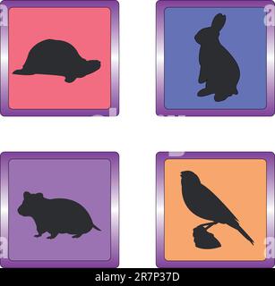 Set of pet icons: turtle, rabbit, hamster and canary Stock Vector