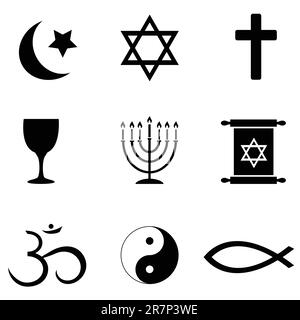 Religious symbols around the world icon set Stock Vector