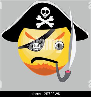 Cartoon icon of smoking pirate in the black cocked hat Stock Vector