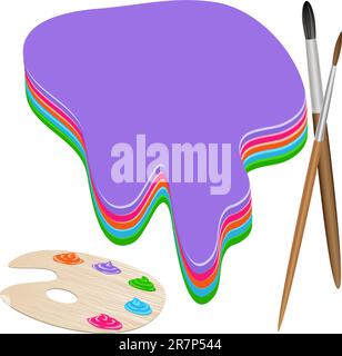 Colorful splashes of paint with a palette and brushes for placing Your Text Stock Vector